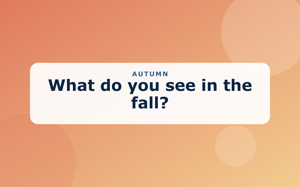 Cartoon autumn scene with falling leaves, a pumpkin, and a scarecrow
